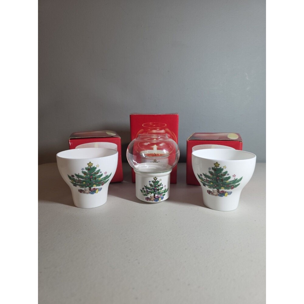 Lot of 3 Vintage Nikko Christmas Tree Candle Holders Lamps Lanterns w/ Boxes